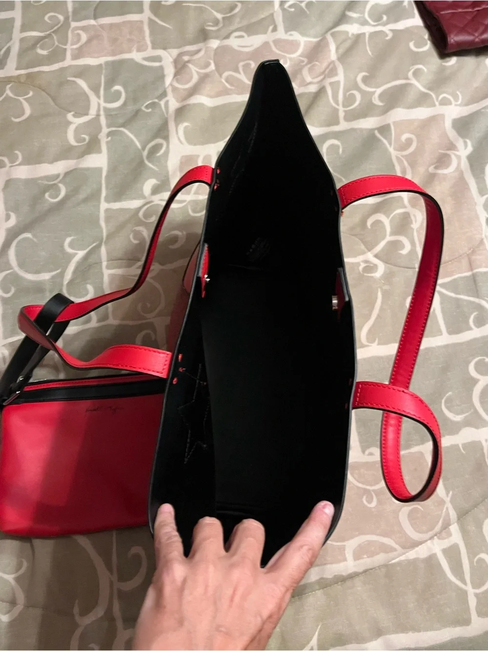Kendall & Kylie Red Tote with Glitter Star Accents